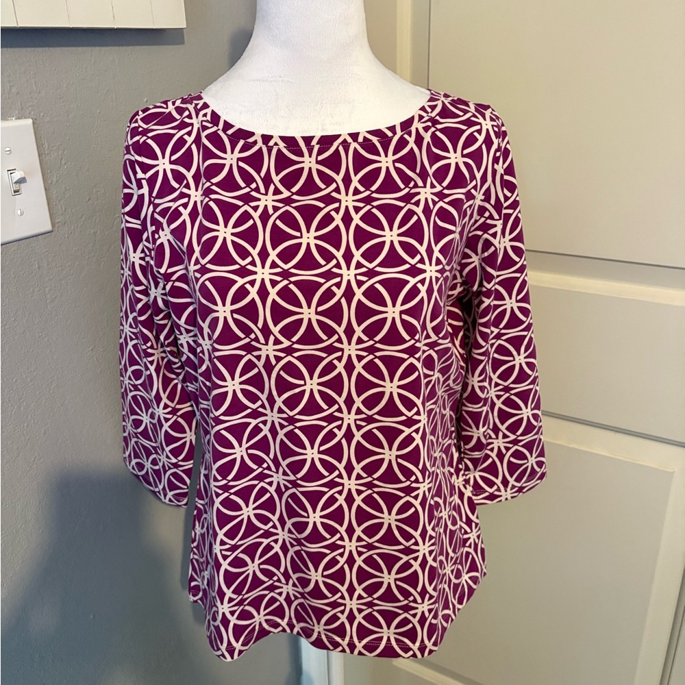 Talbots White and dark Pink 3/4 Sleeve tee NWT